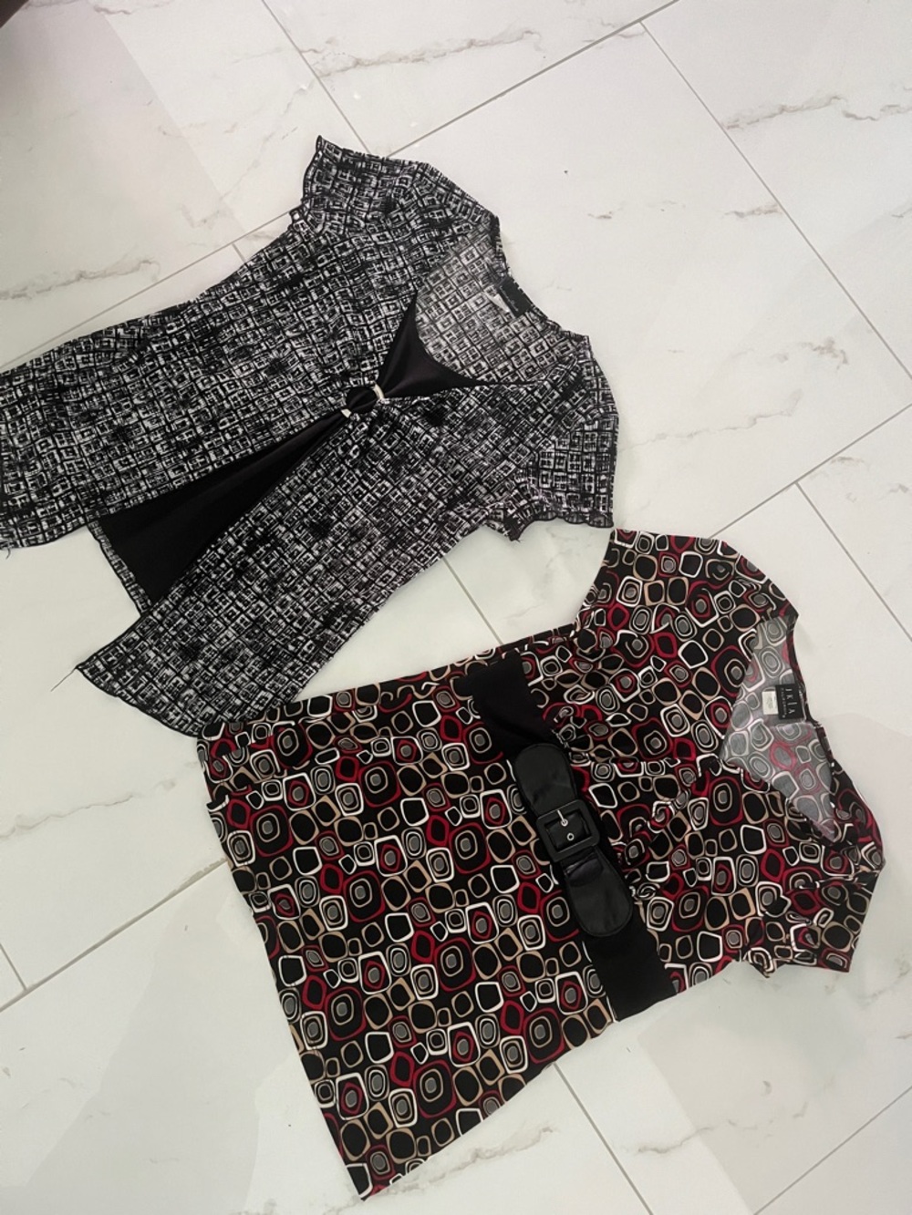 Two Patterned Women's Blouses - Black/White & Multi Geometric